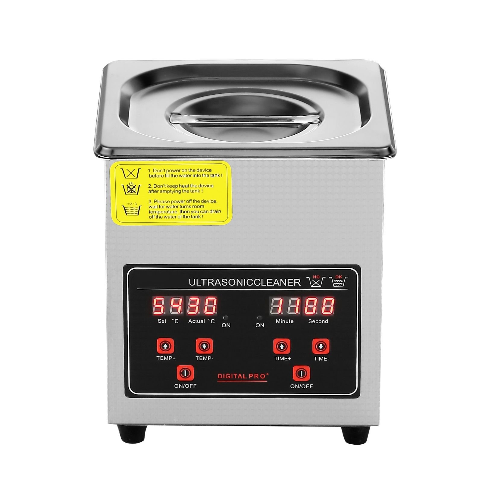 ultrasonic cleaner with digital timer & heater, professional ultra sonic jewelry cleaner, stainless steel heated cleaning machine for glasses watch rings small parts circuit board (2l)