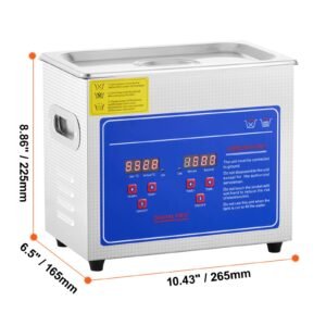ultrasonic cleaner with digital timer & heater, professional ultra sonic jewelry cleaner, stainless steel heated cleaning machine for glasses watch rings small parts circuit board (3l)