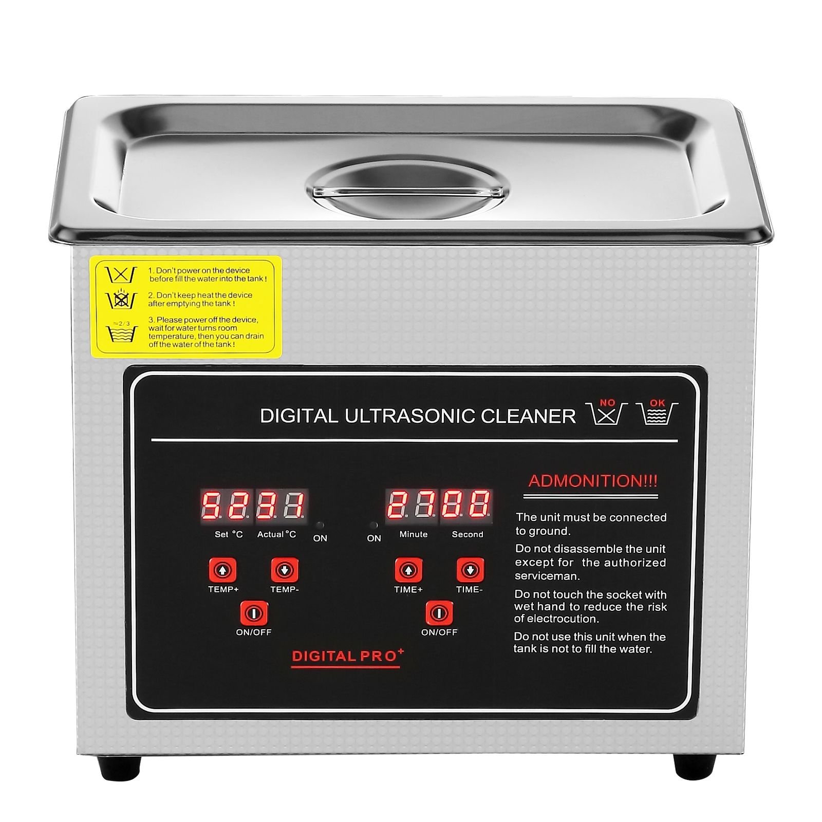 ultrasonic cleaner with digital timer & heater, professional ultra sonic jewelry cleaner, stainless steel heated cleaning machine for glasses watch rings small parts circuit board (3l)