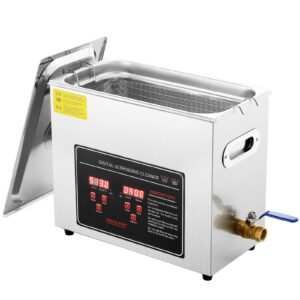 ultrasonic cleaner with digital timer & heater, professional ultra sonic jewelry cleaner, stainless steel heated cleaning machine for glasses watch rings small parts circuit board (6l)