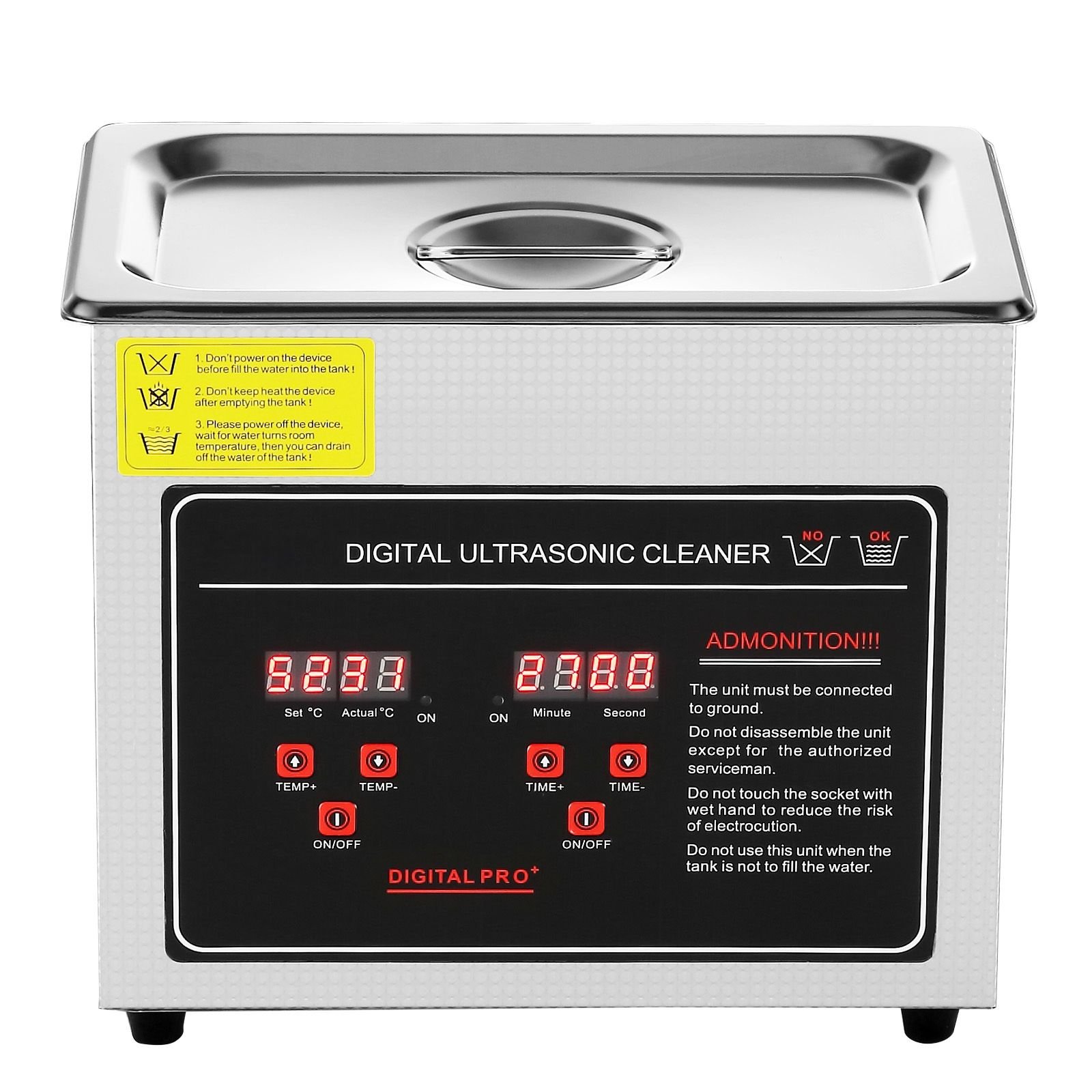 ultrasonic cleaner with digital timer & heater, professional ultra sonic jewelry cleaner, stainless steel heated cleaning machine for glasses watch rings small parts circuit board (6l)