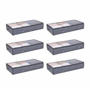 Under Bed Storage with Clear Lids, 39.2 x 19.7 x 7.1 Inch, 90L Large Underbed Clothes Storage Containers, Low Profile Under Bed Drawer Shoe Organizer Bins Box for Blanket Shoe Bedroom, 6 Pack