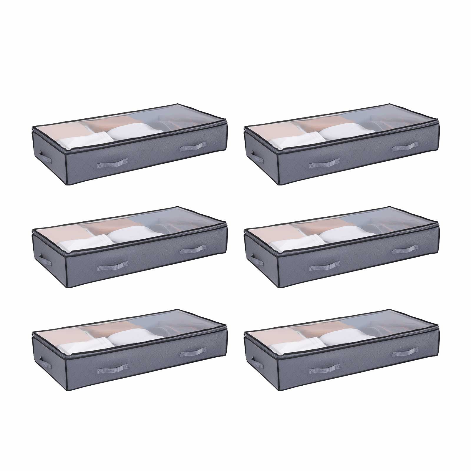 under bed storage with clear lids, 39.2 x 19.7 x 7.1 inch, 90l large underbed clothes storage containers, low profile under bed drawer shoe organizer bins box for blanket shoe bedroom, 6 pack
