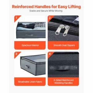 under bed storage with clear lids, 39.2 x 19.7 x 7.1 inch, 90l large underbed clothes storage containers, low profile under bed drawer shoe organizer bins box for blanket shoe bedroom, 6 pack