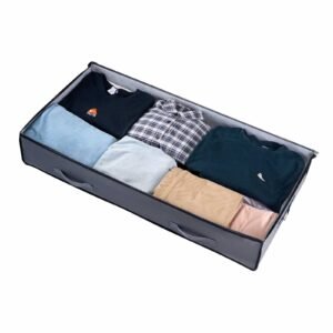 under bed storage with clear lids, 39.2 x 19.7 x 7.1 inch, 90l large underbed clothes storage containers, low profile under bed drawer shoe organizer bins box for blanket shoe bedroom, 6 pack