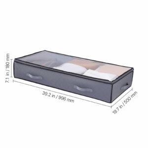under bed storage with clear lids, 39.2 x 19.7 x 7.1 inch, 90l large underbed clothes storage containers, low profile under bed drawer shoe organizer bins box for blanket shoe bedroom, 6 pack