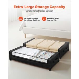 under bed storage with wheels, 30.3 x 18.5 x 6.8 inch, underbed containers with clear lid, underbed shoe organizer, rolling under the bed storage bins for clothes shoes blankets bedroom, 2 pack