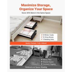 under bed storage with wheels, 30.3 x 18.5 x 6.8 inch, underbed containers with clear lid, underbed shoe organizer, rolling under the bed storage bins for clothes shoes blankets bedroom, 2 pack