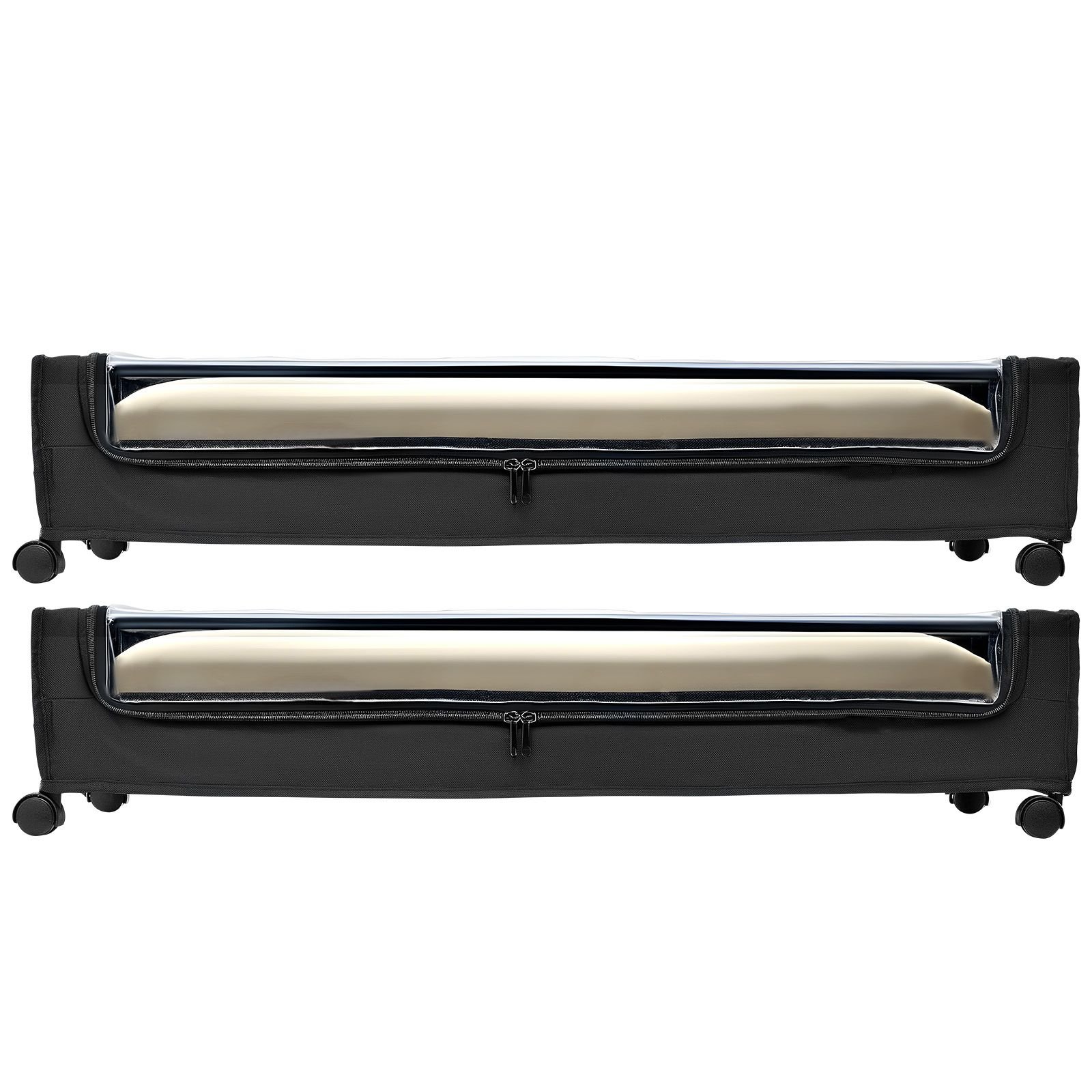 under bed storage with wheels, 30.3 x 18.5 x 6.8 inch, underbed containers with clear lid, underbed shoe organizer, rolling under the bed storage bins for clothes shoes blankets bedroom, 2 pack