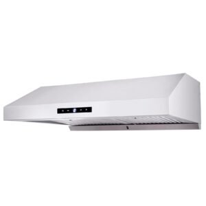 under cabinet range hood, dual motors ductless kitchen stove vent, stainless steel permanent filter with 3 speed exhaust fan, 2 baffle filters, led lights, touch control panel, silver (30 inch)