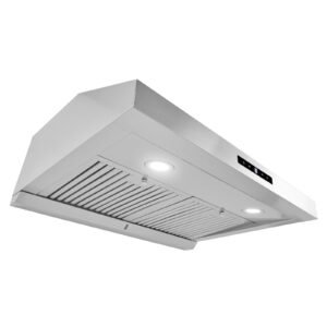 under cabinet range hood, dual motors ductless kitchen stove vent, stainless steel permanent filter with 3 speed exhaust fan, 2 baffle filters, led lights, touch control panel, silver (30 inch)