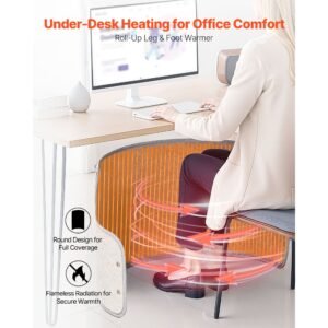 under desk space heater,rollable foot warmer portable for home&office,timer & secure,quiet for legs,ankles,touch&remote control personal electric round surround warming pad,over heat protection
