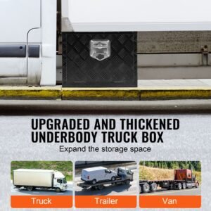 underbody truck box, 18" x 12" x 14" pickup storage box, heavy duty aluminum diamond plate tool box with lock and keys, waterproof trailer storage box with t handle latch for truck, van, trailer