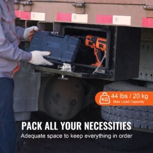 underbody truck box, 18" x 12" x 14" pickup storage box, heavy duty aluminum diamond plate tool box with lock and keys, waterproof trailer storage box with t handle latch for truck, van, trailer