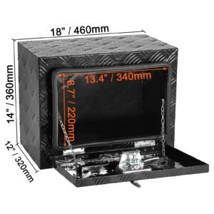 underbody truck box, 18" x 12" x 14" pickup storage box, heavy duty aluminum diamond plate tool box with lock and keys, waterproof trailer storage box with t handle latch for truck, van, trailer