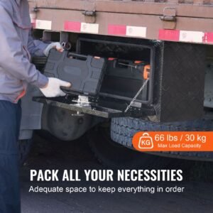 underbody truck box, 24" x 14" x 16" pickup storage box, heavy duty aluminum diamond plate tool box with lock and keys, waterproof trailer storage box with t handle latch for truck, van, trailer