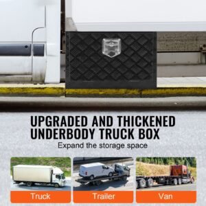 underbody truck box, 24" x 17" x 18" pickup storage box, heavy duty aluminum diamond plate tool box with lock and keys, waterproof trailer storage box with t handle latch for truck, van, trailer