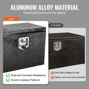 underbody truck box, 24" x 17" x 18" pickup storage box, heavy duty aluminum diamond plate tool box with lock and keys, waterproof trailer storage box with t handle latch for truck, van, trailer