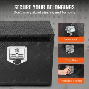 underbody truck box, 24" x 17" x 18" pickup storage box, heavy duty aluminum diamond plate tool box with lock and keys, waterproof trailer storage box with t handle latch for truck, van, trailer