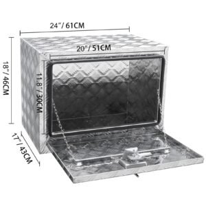 underbody truck box, 24"×17"×18" pickup storage box, heavy duty aluminum diamond plate tool box with lock and keys, waterproof trailer storage box with t handle latch for truck, van, trailer