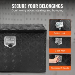 underbody truck box, 30" x 17" x 18" pickup storage box, heavy duty aluminum diamond plate tool box with lock and keys, waterproof trailer storage box with t handle latch for truck, van, trailer