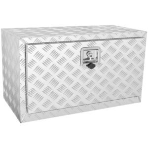 underbody truck box, 30"×14"×16" pickup storage box, heavy duty aluminum diamond plate tool box with lock and keys, waterproof trailer storage box with t handle latch for truck, van, trailer