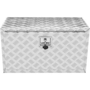 underbody truck box, 30"×14"×16" pickup storage box, heavy duty aluminum diamond plate tool box with lock and keys, waterproof trailer storage box with t handle latch for truck, van, trailer