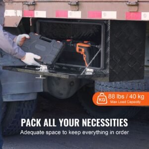 underbody truck box, 36" x 14" x 16" pickup storage box, heavy duty aluminum diamond plate tool box with lock and keys, waterproof trailer storage box with t handle latch for truck, van, trailer