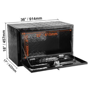 underbody truck box, 36" x 17" x 18" pickup storage box, heavy duty aluminum diamond plate tool box with lock and keys, waterproof trailer storage box with t handle latch for truck, van, trailer