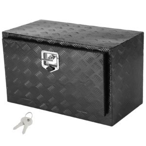 underbody truck box, 36" x 17" x 18" pickup storage box, heavy duty aluminum diamond plate tool box with lock and keys, waterproof trailer storage box with t handle latch for truck, van, trailer