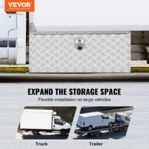 underbody truck box, 36"×17"×18" pickup storage box, heavy duty aluminum diamond plate tool box with lock and keys, waterproof trailer storage box with t handle latch for truck, van, trailer