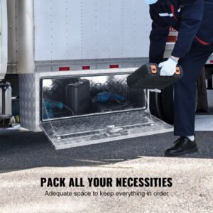 underbody truck box, 36"×17"×18" pickup storage box, heavy duty aluminum diamond plate tool box with lock and keys, waterproof trailer storage box with t handle latch for truck, van, trailer
