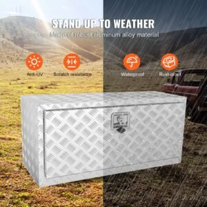 underbody truck box, 36"×17"×18" pickup storage box, heavy duty aluminum diamond plate tool box with lock and keys, waterproof trailer storage box with t handle latch for truck, van, trailer