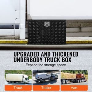 underbody truck box, 48" x 17" x 18" pickup storage box, heavy duty aluminum diamond plate tool box with lock and keys, waterproof trailer storage box with t handle latch for truck, van, trailer