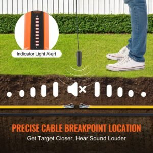 underground cable locator, 3 ft max. detection depth, wire tracer break detector finder with earphone, 1000 ft max.detection length cable tester for pet fence buried sprinkler valve irrigation