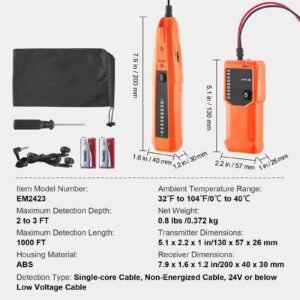 underground cable locator, 3 ft max. detection depth, wire tracer break detector finder with earphone, 1000 ft max.detection length cable tester for pet fence buried sprinkler valve irrigation