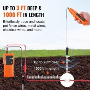 underground cable locator, 3 ft max. detection depth, wire tracer break detector finder with earphone, 1000 ft max.detection length cable tester for pet fence buried sprinkler valve irrigation