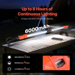underhood work light, 2300lm, 6000mah rechargeable bright led light, portable cordless mechanic work light bar with hooks, for car repairing inspection garage workshop emergency home lighting