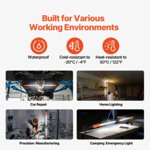 underhood work light, 2300lm, 6000mah rechargeable bright led light, portable cordless mechanic work light bar with hooks, for car repairing inspection garage workshop emergency home lighting