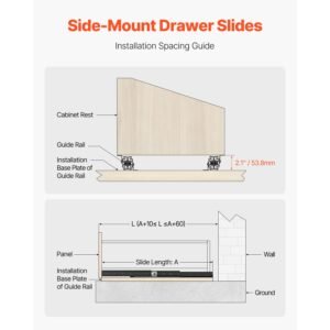 undermount drawer slides, 16 inch, full extension ball bearing under stair cabinet rails, 260 lb load capacity heavy duty bottom stair cabinet glides track runners,for diy replacement, black