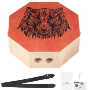 Unique Cajon Box Drum, with Internal Guitar Strings, Portable Wooden Percussion Box, Birch Wood Drum Musical Instrument with Adjustable Strap, for Beginners & Professionals, 11.6 x 11.6 x 4 in