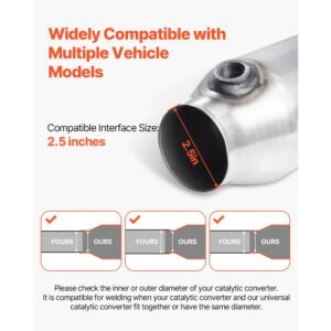 universal catalytic converter, 2.5 inch inlet/outlet, 2 pack high flow car catalytic converter with o2 port, direct replacement, stainless steel material, for quick exhaust gas purification