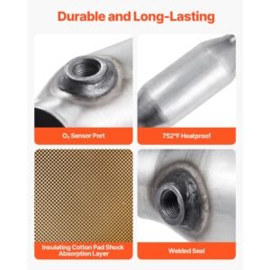 universal catalytic converter, 2.5 inch inlet/outlet, 2 pack high flow car catalytic converter with o2 port, direct replacement, stainless steel material, for quick exhaust gas purification