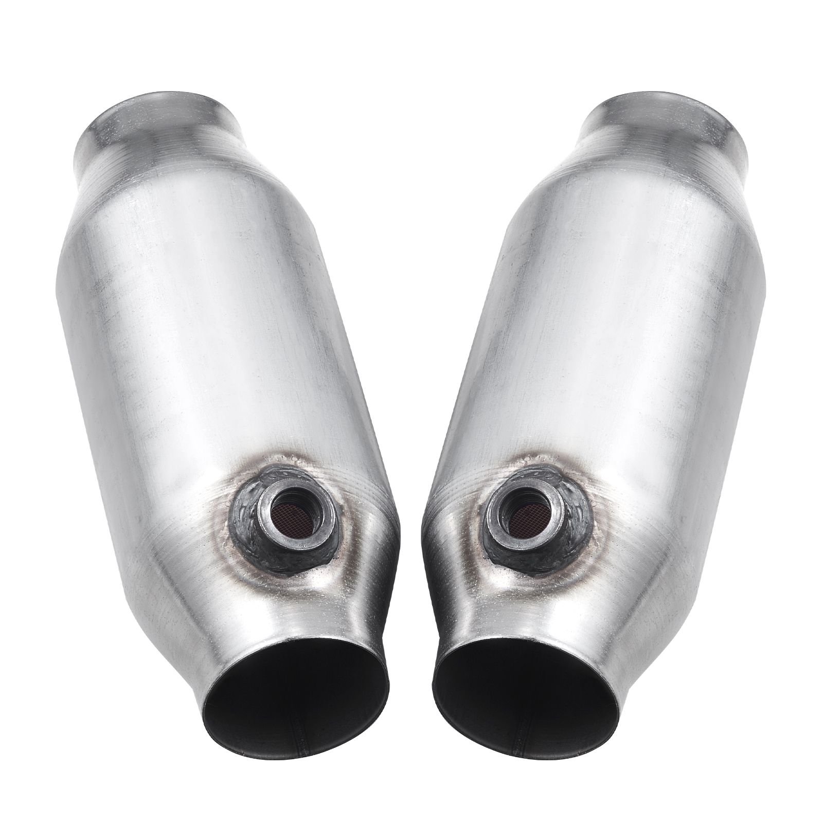 universal catalytic converter, 2.5 inch inlet/outlet, 2 pack high flow car catalytic converter with o2 port, direct replacement, stainless steel material, for quick exhaust gas purification