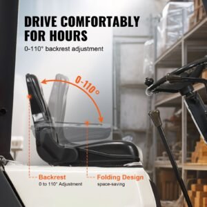 universal forklift seat, fold down tractor seat with adjustable angle back and micro switch, 6.3 13.4 inch extended slot comfortable forklift seat for tractor loader excavator