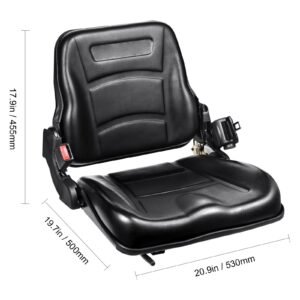 universal forklift seat, fold down tractor seat with adjustable angle back, micro switch and retractable seatbelt, 6.3 13.4 inch slot forklift seat for tractor loader excavator