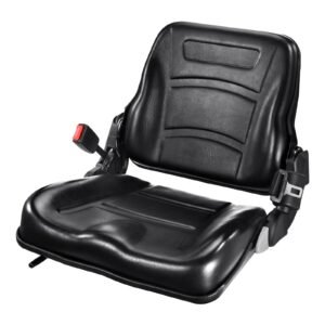 universal forklift seat, fold down tractor seat with adjustable angle back, micro switch and retractable seatbelt, 6.3 13.4 inch slot forklift seat for tractor loader excavator