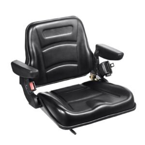 universal forklift seat, fold down tractor seat with adjustable angle back, micro switch, seatbelt and armrests, 6.3 13.4 inch slot tractor seat for tractor loader excavator