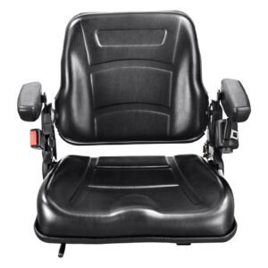 Universal Forklift Seat, Fold Down Tractor Seat with Adjustable Angle Back, Micro Switch, Seatbelt and Armrests, 6.3-13.4 inch Slot Tractor Seat for Tractor Loader Excavator