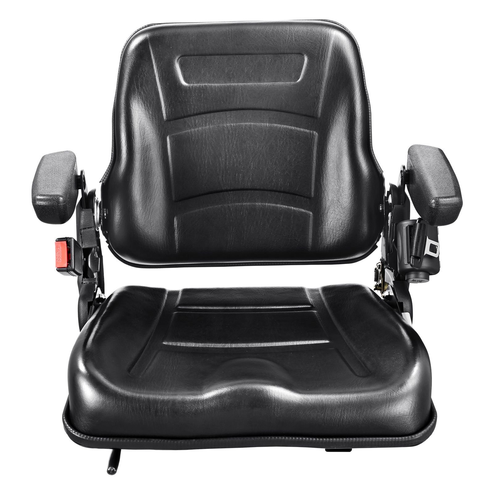 universal forklift seat, fold down tractor seat with adjustable angle back, micro switch, seatbelt and armrests, 6.3 13.4 inch slot tractor seat for tractor loader excavator